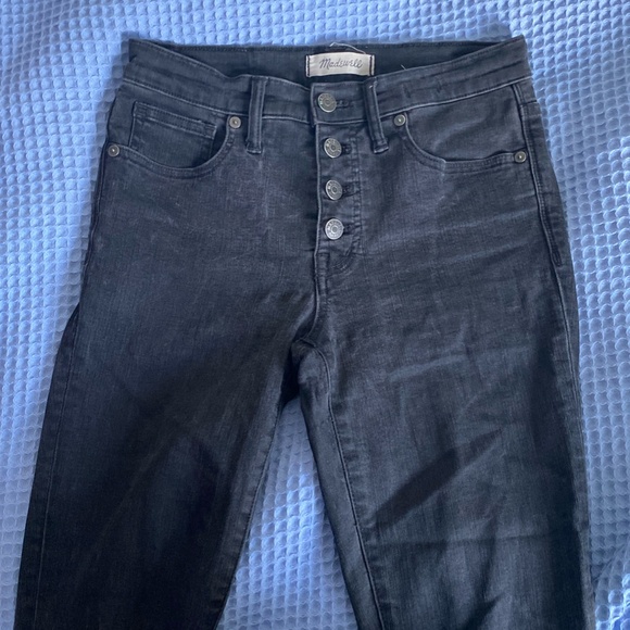 Stretchy High Rise Skinny Button-Fly Washed Black Jeans - Picture 3 of 5